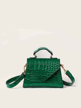 Croc Embossed Patent Satchel Bag - Dark green