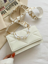 Minimalist Embossed Chain Satchel Bag - Beige
