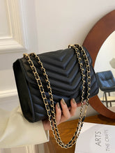Quilted Pattern Flap Chain Square Bag - Black