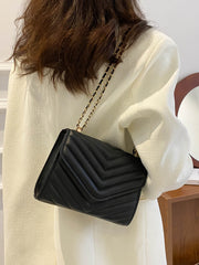 Quilted Pattern Flap Chain Square Bag  - Black- FD ⚡