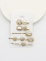 5PCS Metal Rhinestone Straight Hair Clips Pearl Hair Clips