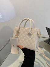 Argyle Quilted Double Handle Square Bag With Coin Purse - Beige