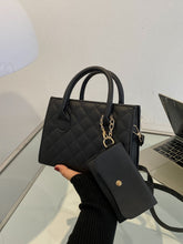 Argyle Quilted Double Handle Square Bag With Coin Purse - Black