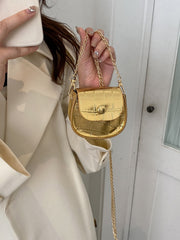 Mini Metallic Croc Embossed Flap Chain Saddle Bag - Gold - www.thetreasurebox.me
