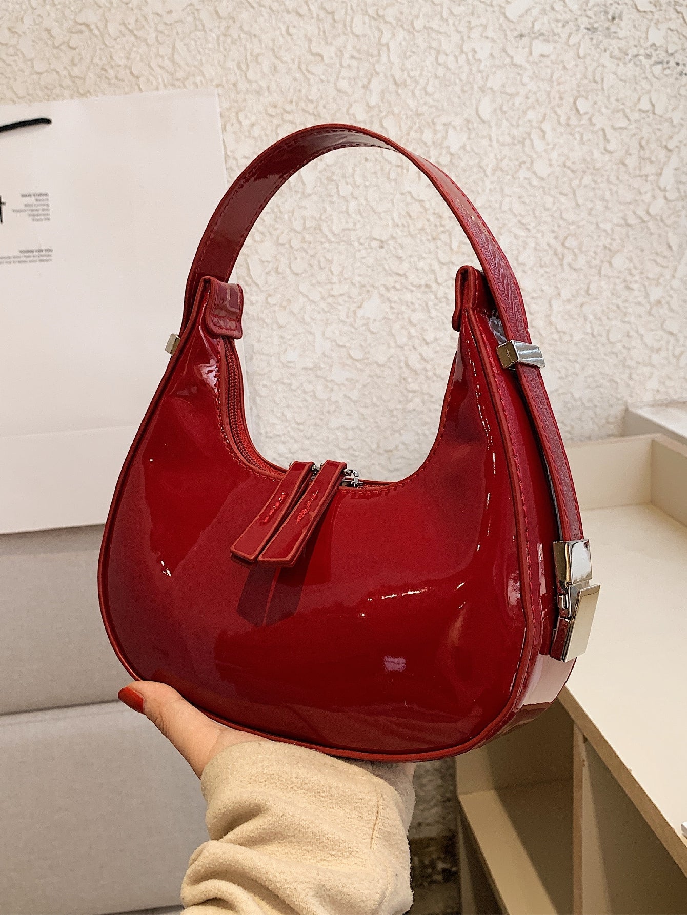 Burgundy shop hobo bag