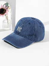 Solid Color NYC Embroidered Denim Baseball Cap - Navy Blue
