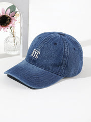 Solid Color NYC Embroidered Denim Baseball Cap - Navy Blue