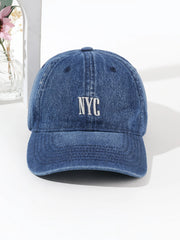 Solid Color NYC Embroidered Denim Baseball Cap - Navy Blue