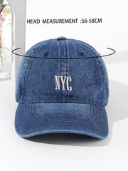Solid Color NYC Embroidered Denim Baseball Cap - Navy Blue