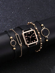 1pc Minimalist Square Pointer Quartz Watch & 4pcs Bracelet