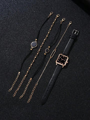 1pc Minimalist Square Pointer Quartz Watch & 4pcs Bracelet