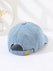 Embroidered Washed Denim Baseball Cap - Baby Blue