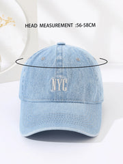 Embroidered Washed Denim Baseball Cap - Baby Blue