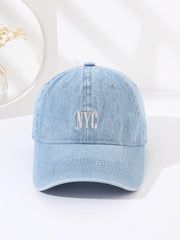 Embroidered Washed Denim Baseball Cap - Baby Blue