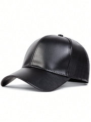 1pc Pu Baseball Cap Solid Color Adjustable Sun Protection Leisure Hat