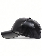 1pc Pu Baseball Cap Solid Color Adjustable Sun Protection Leisure Hat