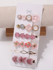 6pcs Faux Pearl Heart Shaped & Rhinestone Decor Hair Clip