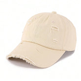1pc Solid Color Distressed Baseball Cap - Beige