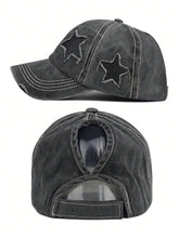 Sequin Star Distressed Baseball Cap - Black