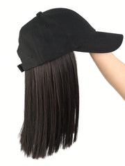 Synthetic Straight Hair Extension with Black Baseball Cap - Black-brown