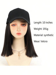 Synthetic Straight Hair Extension with Black Baseball Cap - Black-brown