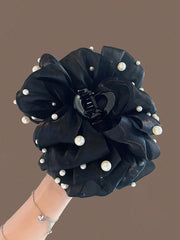 1pc Large Double-Sided Cloud-Shaped Faux Pearl Bow Hair Claw