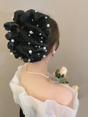 1pc Large Double-Sided Cloud-Shaped Faux Pearl Bow Hair Claw