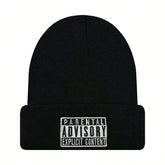 1pc Knitted Beanie Hat With Embroidered Letter