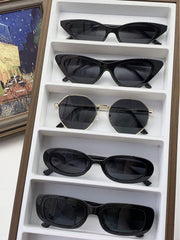 5pcs Retro Polygonal Square Eyeglasses - Gold Frame Gray Black Gray - www.thetreasurebox.me