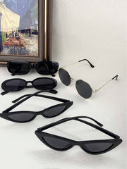 5pcs Retro Polygonal Square Eyeglasses - Gold Frame Gray Black Gray - www.thetreasurebox.me