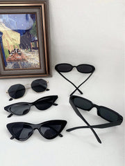 5pcs Retro Polygonal Square Eyeglasses - Gold Frame Gray Black Gray - www.thetreasurebox.me