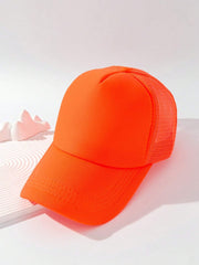 1pc Solid Color Mesh Simple Casual Baseball Cap - Orange