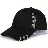 Fashionable Iron Ring Adjustable Casual Baseball Cap - Black
