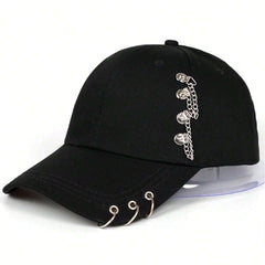 Fashionable Iron Ring Adjustable Casual Baseball Cap - Black