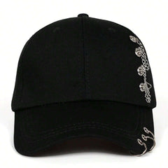 Fashionable Iron Ring Adjustable Casual Baseball Cap - Black
