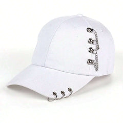 Fashion Sun Hat Adjustable Iron Ring Baseball Cap - White