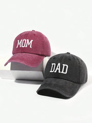 2pcs Embroidered Mom Dad Vintage Couple Baseball Caps - Black Wine Red