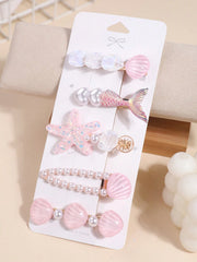 5pcs Faux Pearl & Star Shell Shaped Fish Tail Hair Clips