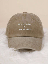 1pc Embroidered "Thick Thighs X Thin Patience" Washed Baseball Cap