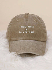 1pc Embroidered "Thick Thighs X Thin Patience" Washed Baseball Cap