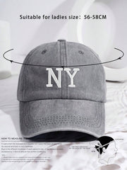 1pc Men's Embroidered NY Washed Baseball Cap With Adjustable Strap