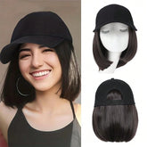 Short Straight Bob Baseball Cap Wig - Black