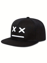 Unisex Embroidered XX Expression Flat Brim Baseball Cap - Black