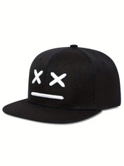 Unisex Embroidered XX Expression Flat Brim Baseball Cap - Black