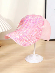 Fashion Rhinestone Decorated PInk Baseball Cap - Pink