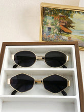 2 Pcs Oval Gold Metal Frame Sunglasses - Dark Grey Lens