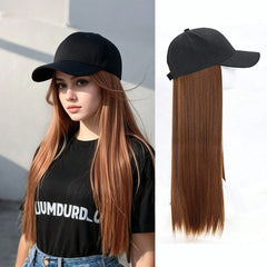 Long Straight Hair Baseball Cap Wig - Light Brown