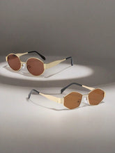 2pcs Fashion Metal Oval Frame Glasses - Gold
