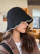 1pc Knitted Fashion Lace Color-Matching Bucket Sun Hat - Black