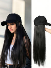 Long Straight Hair Baseball Cap Wig - Black